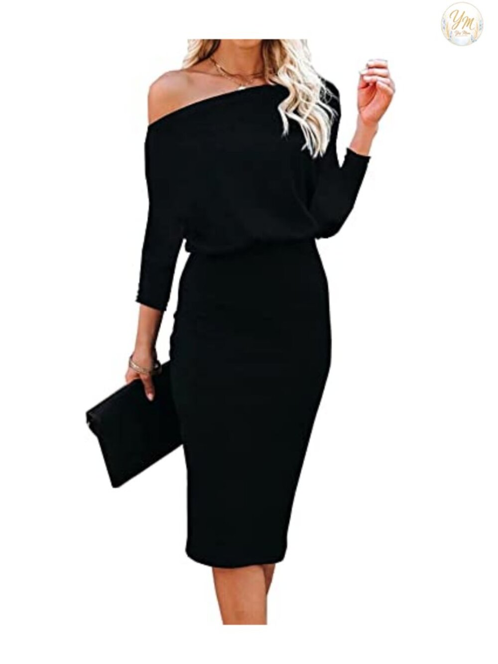 Women's Off Shoulder 3/4 Sleeve Bodycon Pencil Midi Dress